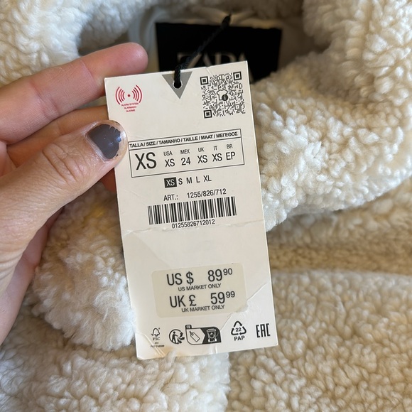 Zara faux shearling quilted anorak 1255/826 XS teddy Sherpa winter jacket coat - Picture 11 of 13